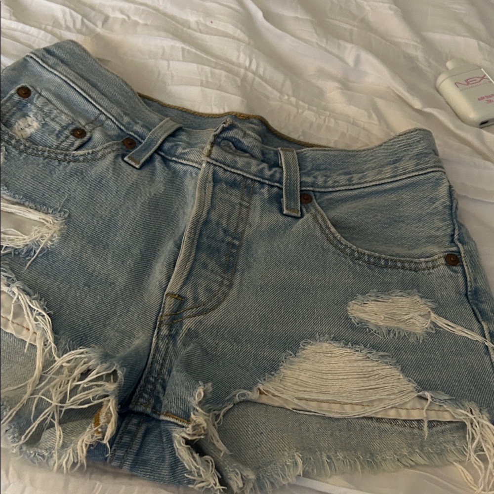 Levi's Light Blue Ripped Jean Shorts